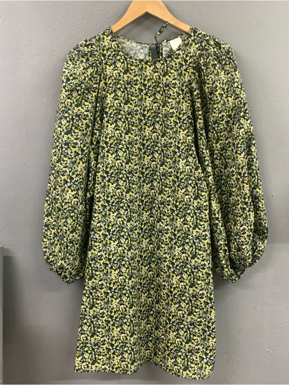 H&M Yellow Floral Balloon Sleeve A-Line Mini Dress Blogger Viral
